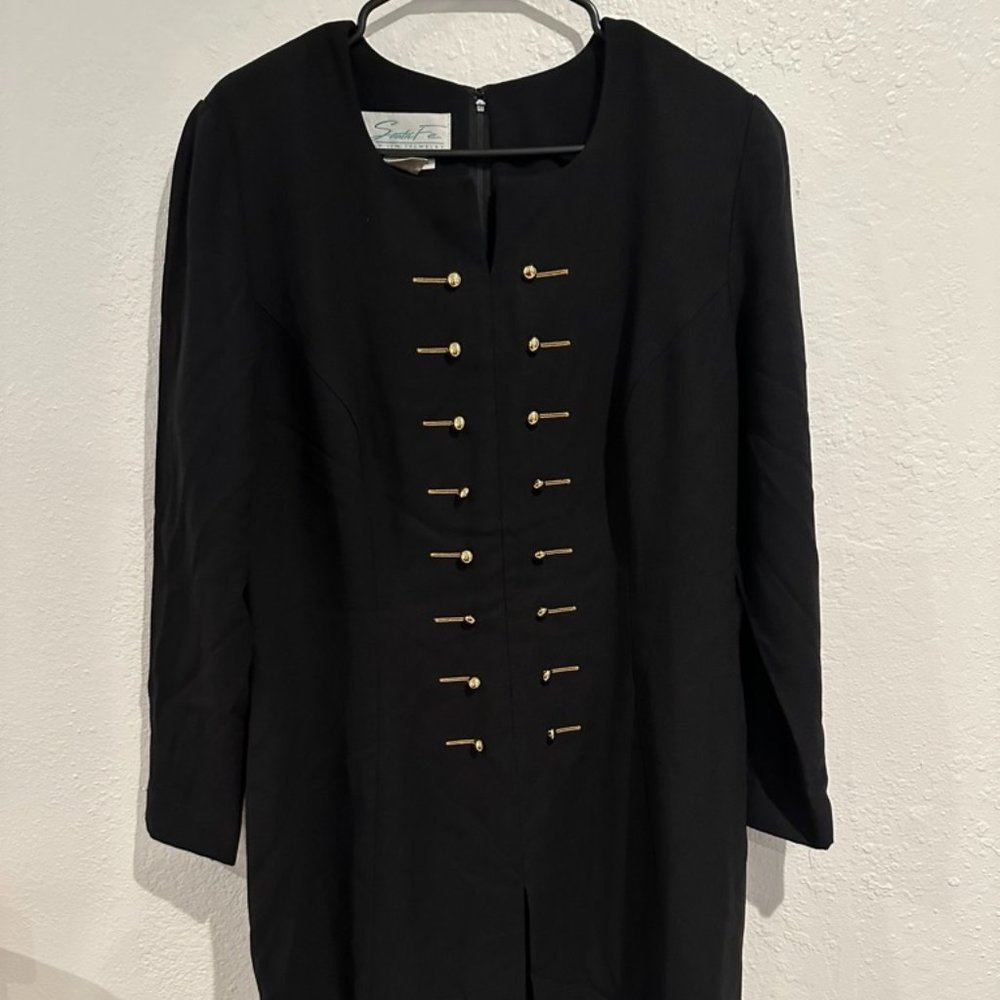 Vintage Santa Fe by Jim Tremblay Black w gold trim dress, sz 16